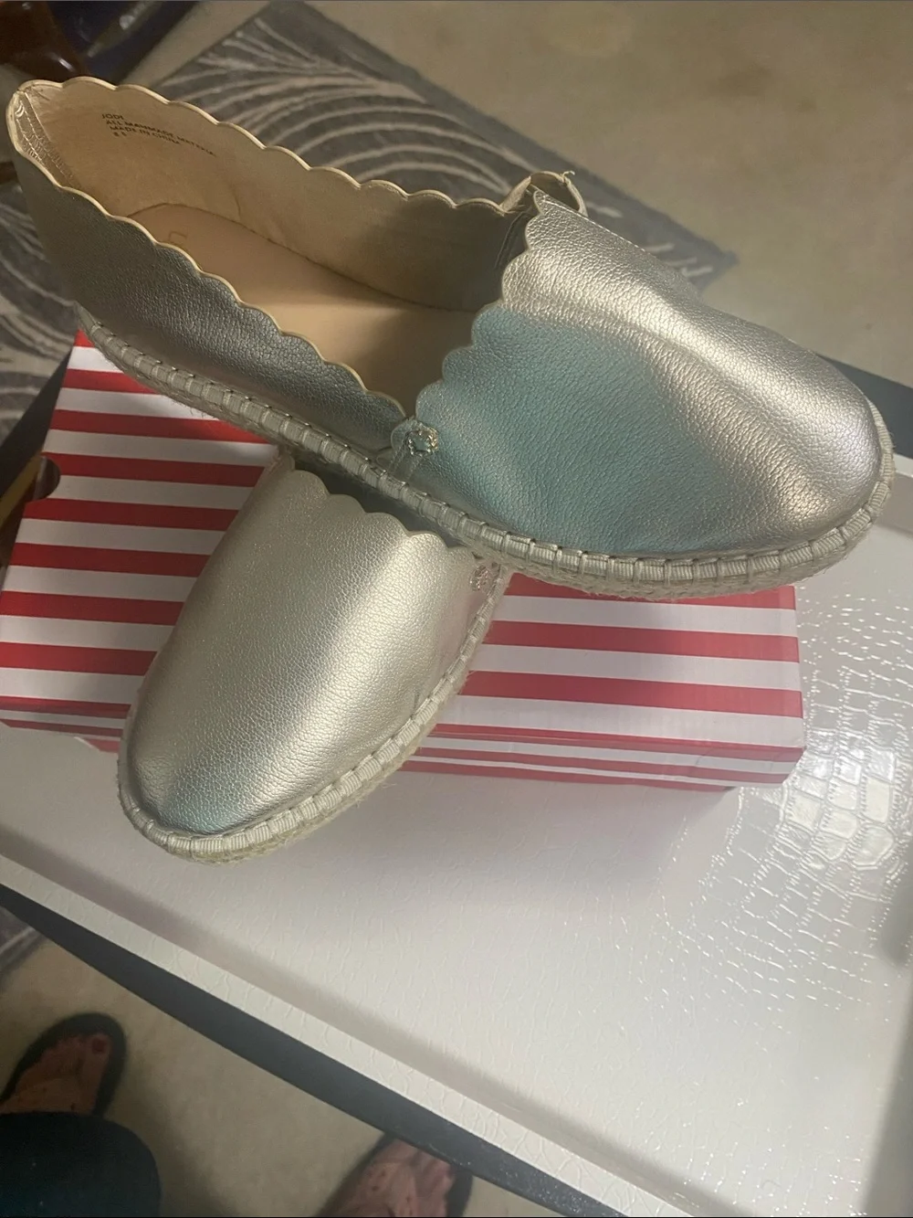 Metallic Silver Scalloped Espadrille Flats
